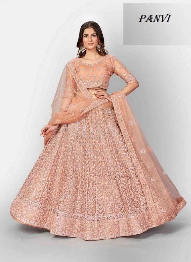 PANVI AZA Latest Fancy Designer Heavy Stylish Wedding Wear Soft Net Dori And Zarkan Work Lahenga Choli Collection